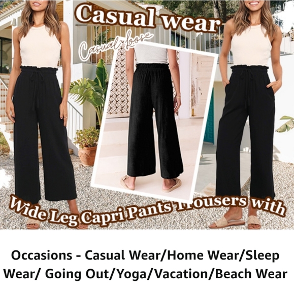 ANRABESS Women's Linen Pants Casual Loose High Waist Drawstring Wide Leg - Picture 11 of 15